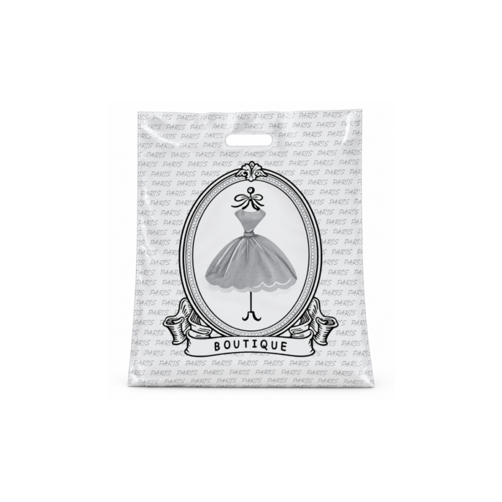Elegante Plastiktüten „Boutique / Paris“ – 50er-Pack